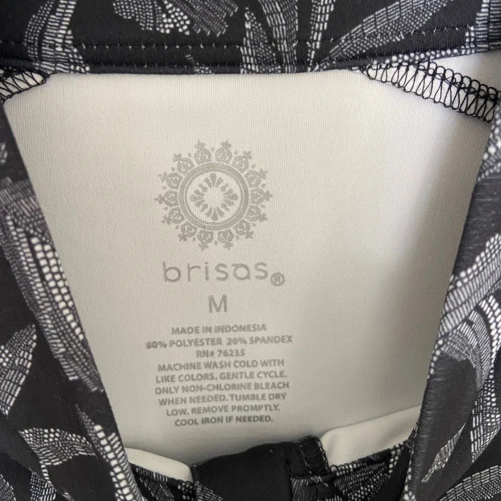 Brisas Womens Athleisure Soft Knit Full Zip Tropical Leaf Jacket Black White M‎